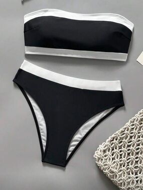 Black & White Bandeau Bikini Set